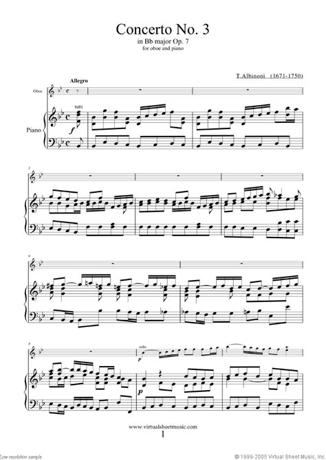 Albinoni - Oboe Concerto No.3 In B Flat Major Op.7 For Oboe And Piano